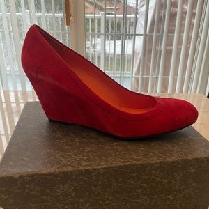 Via Spiga red suede wedge pumps